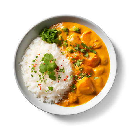 Curry on plate isolated on white backgroundの素材