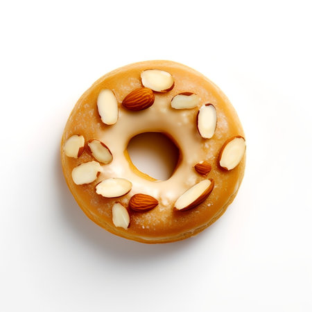 donut with almond slice isolated on white backgroundの素材