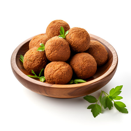Falafel on wooden isolated on white backgroundの素材