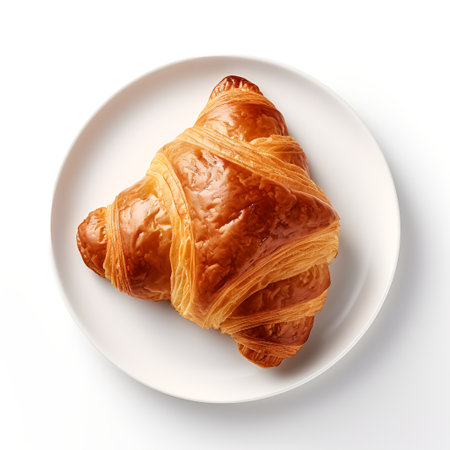 Croissant on plate isolated on white backgroundの素材