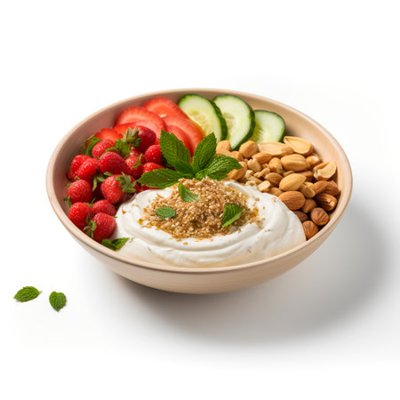 Fatoush on bowl isolated on white backgroundの素材