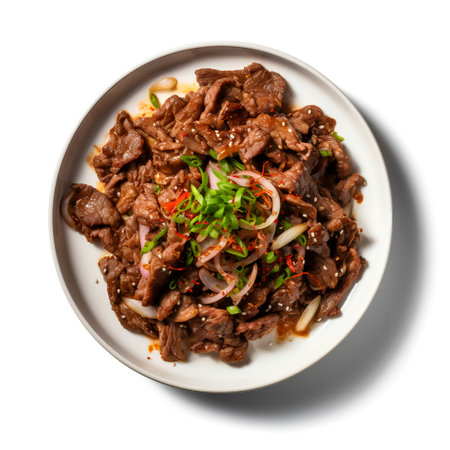 Bulgogi on plate isolated on white backgroundの素材