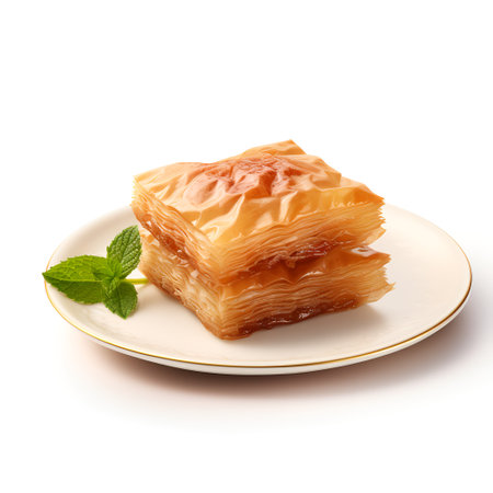Baklava on plate isolated on white backgroundの素材