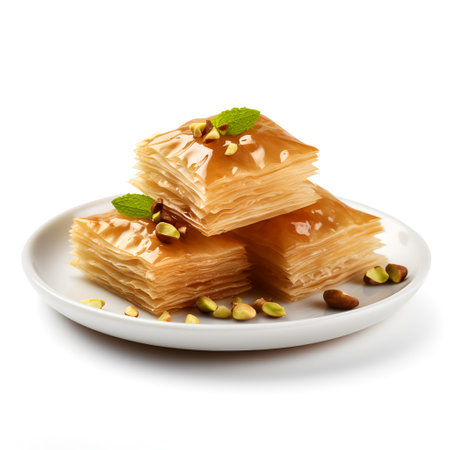 Baklava on plate isolated on white backgroundの素材