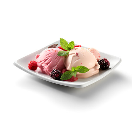 Gelato on plate isolated on white backgroundの素材