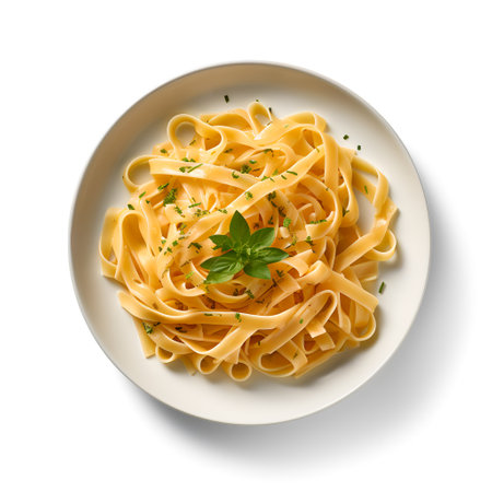 Fettuccine on plate  isolated on white backgroundの素材
