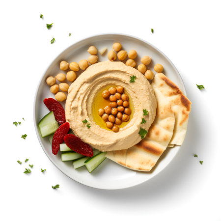 Hummus on plate isolated on white backgroundの素材
