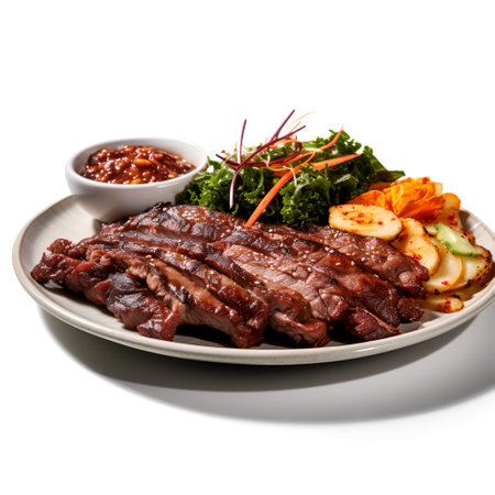 Galbi on plate  isolated on white backgroundの素材
