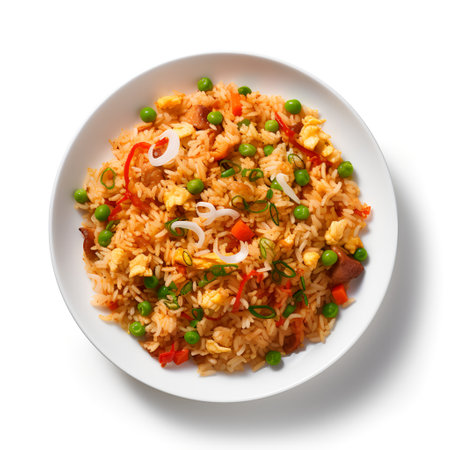 Fried Rice on plate  isolated on white backgroundの素材