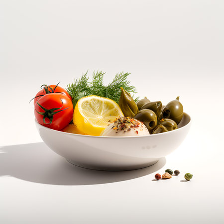 Fatoush on bowl isolated on white backgroundの素材