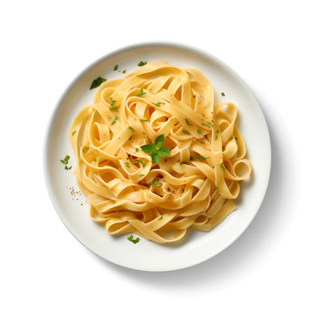 Fettuccine on plate  isolated on white backgroundの素材