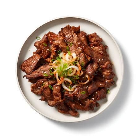 Bulgogi on plate isolated on white backgroundの素材
