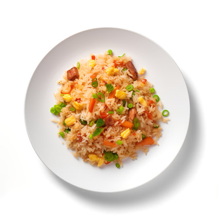 Fried Rice on plate  isolated on white backgroundの素材