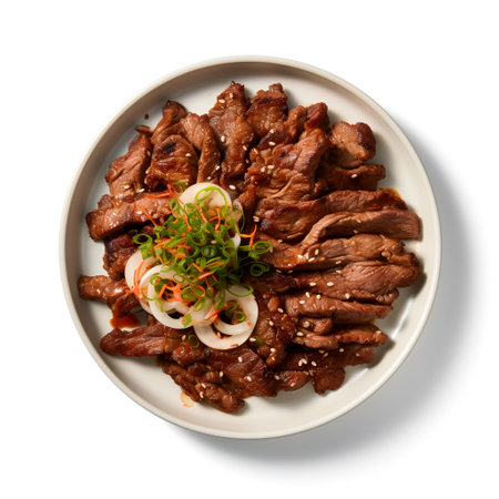 Bulgogi on plate isolated on white backgroundの素材