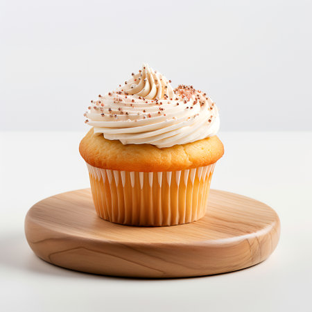 cup cake on wooden board isolated on white backgroundの素材