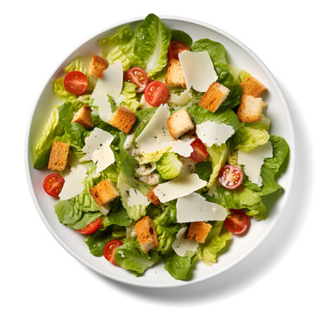 Caesar Salad on plate isolated on white backgroundの素材