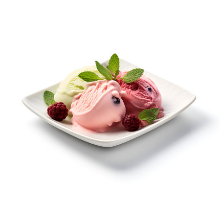 Gelato on plate isolated on white backgroundの素材