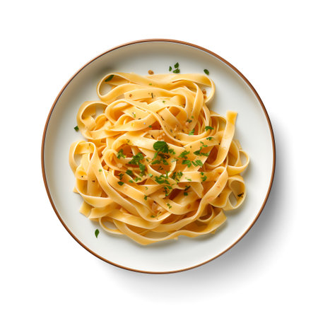 Fettuccine on plate  isolated on white backgroundの素材