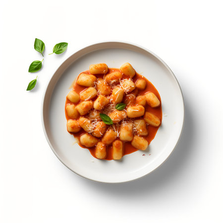 Gnocchi with sauce on plate isolated on white backgroundの素材