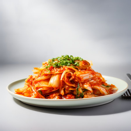 kimchi on plate isolated on white backgroundの素材
