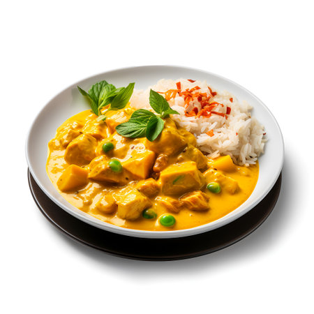 Curry on plate isolated on white backgroundの素材