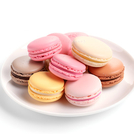 Macarons on plate isolated on white backgroundの素材