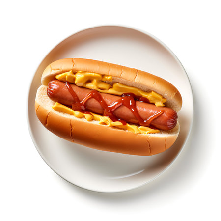 hot dog on plate isolated on white backgroundの素材