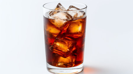 Cola with ice cubes in a glass isolated on a white background.の素材