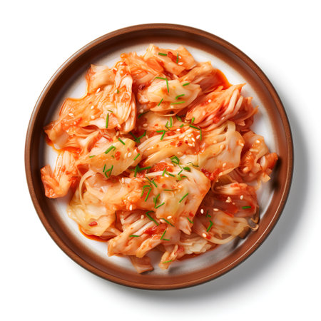kimchi on plate isolated on white backgroundの素材