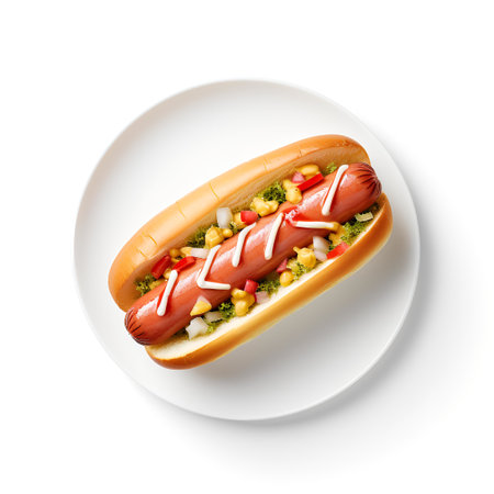 hot dog on plate isolated on white backgroundの素材
