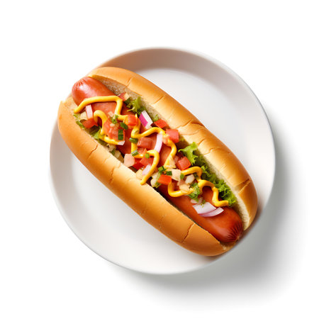 hot dog on plate isolated on white backgroundの素材