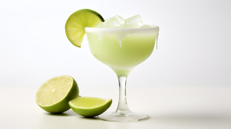 margaritas with lemon wedges isolated on white backgroundの素材