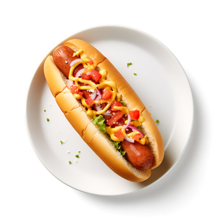 hot dog on plate isolated on white backgroundの素材