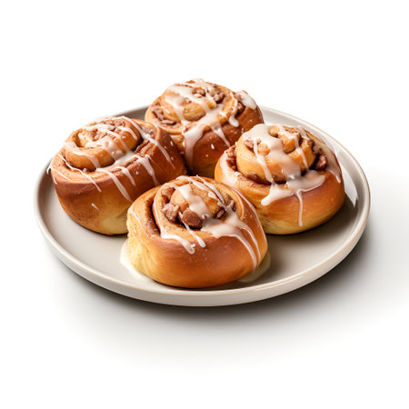 cinnamon rolls on plate isolated on white backgroundの素材