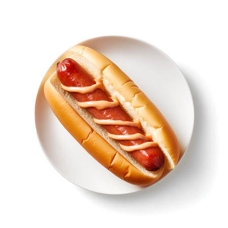 hot dog on plate isolated on white backgroundの素材