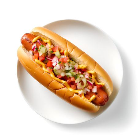 hot dog on plate isolated on white backgroundの素材