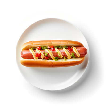 hot dog on plate isolated on white backgroundの素材
