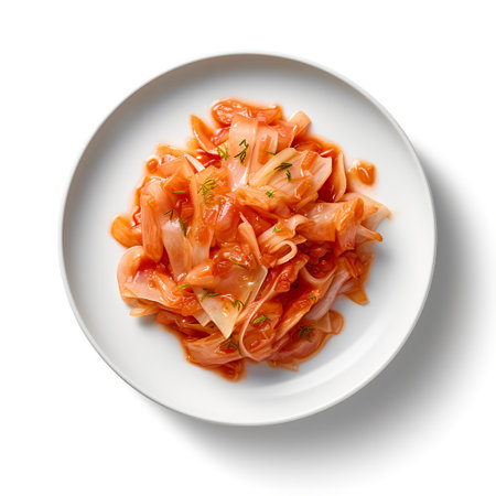 kimchi on plate isolated on white backgroundの素材