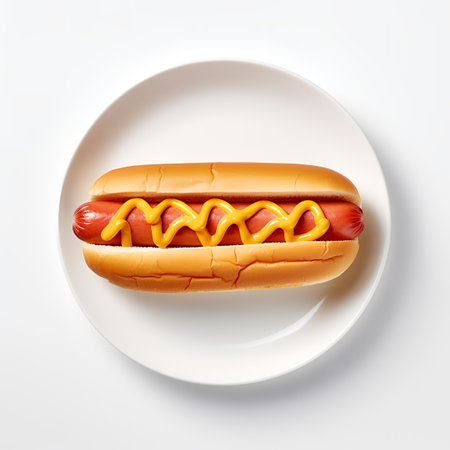 hot dog on plate isolated on white backgroundの素材