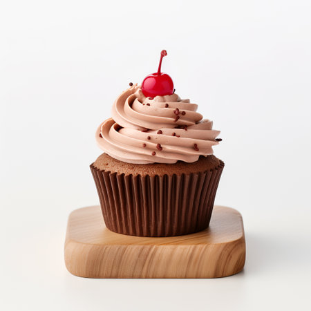 cup cake on wooden board isolated on white backgroundの素材