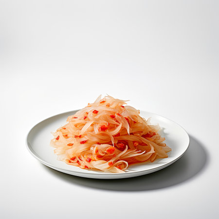 kimchi on plate isolated on white backgroundの素材