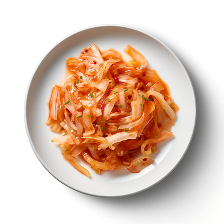 kimchi on plate isolated on white backgroundの素材