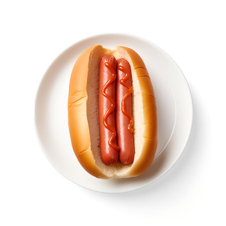 hot dog on plate isolated on white backgroundの素材