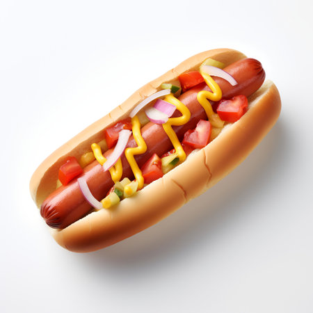 hot dog on plate isolated on white backgroundの素材