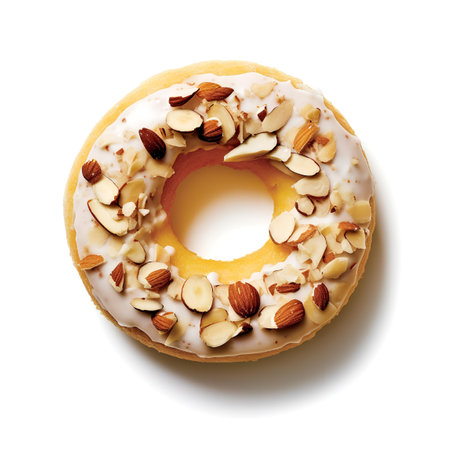 donut with almond slice isolated on white backgroundの素材