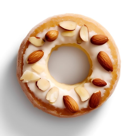 donut with almond slice isolated on white backgroundの素材
