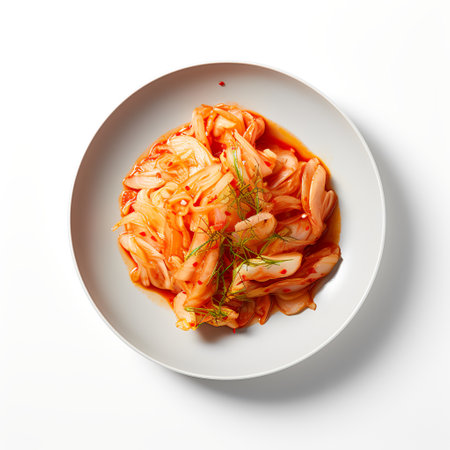 kimchi on plate isolated on white backgroundの素材
