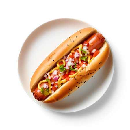 hot dog on plate isolated on white backgroundの素材