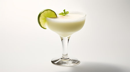 margaritas with lemon wedges isolated on white backgroundの素材