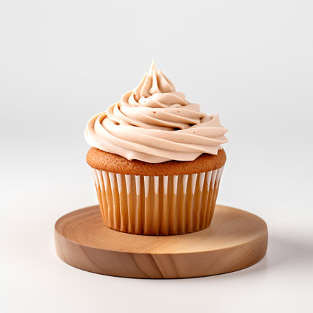 cup cake on wooden board isolated on white backgroundの素材